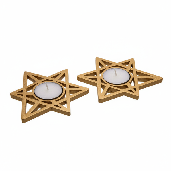 Candelabros Magen David en dorado mate