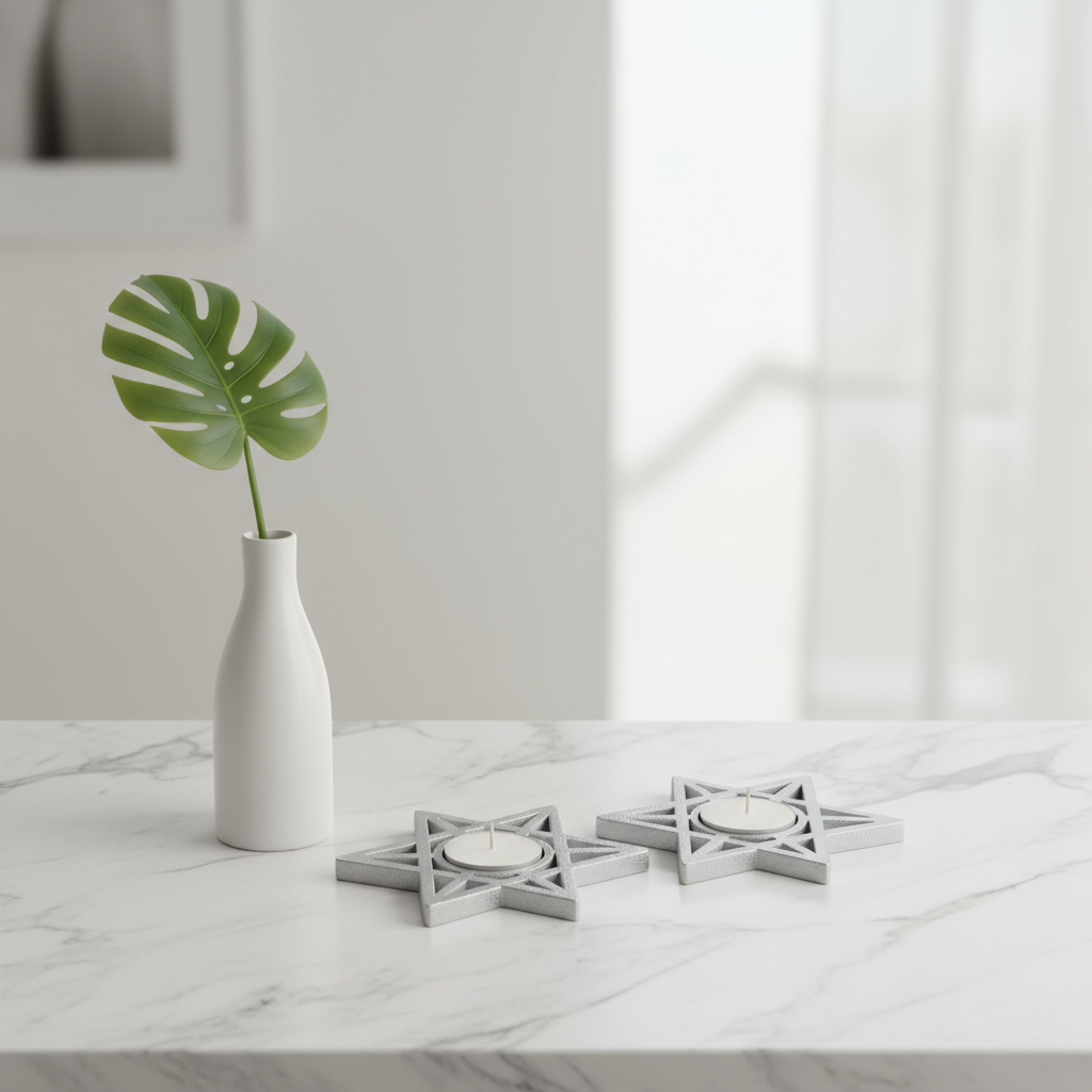 Candelabros Magen David plateados - diseño original ambientado