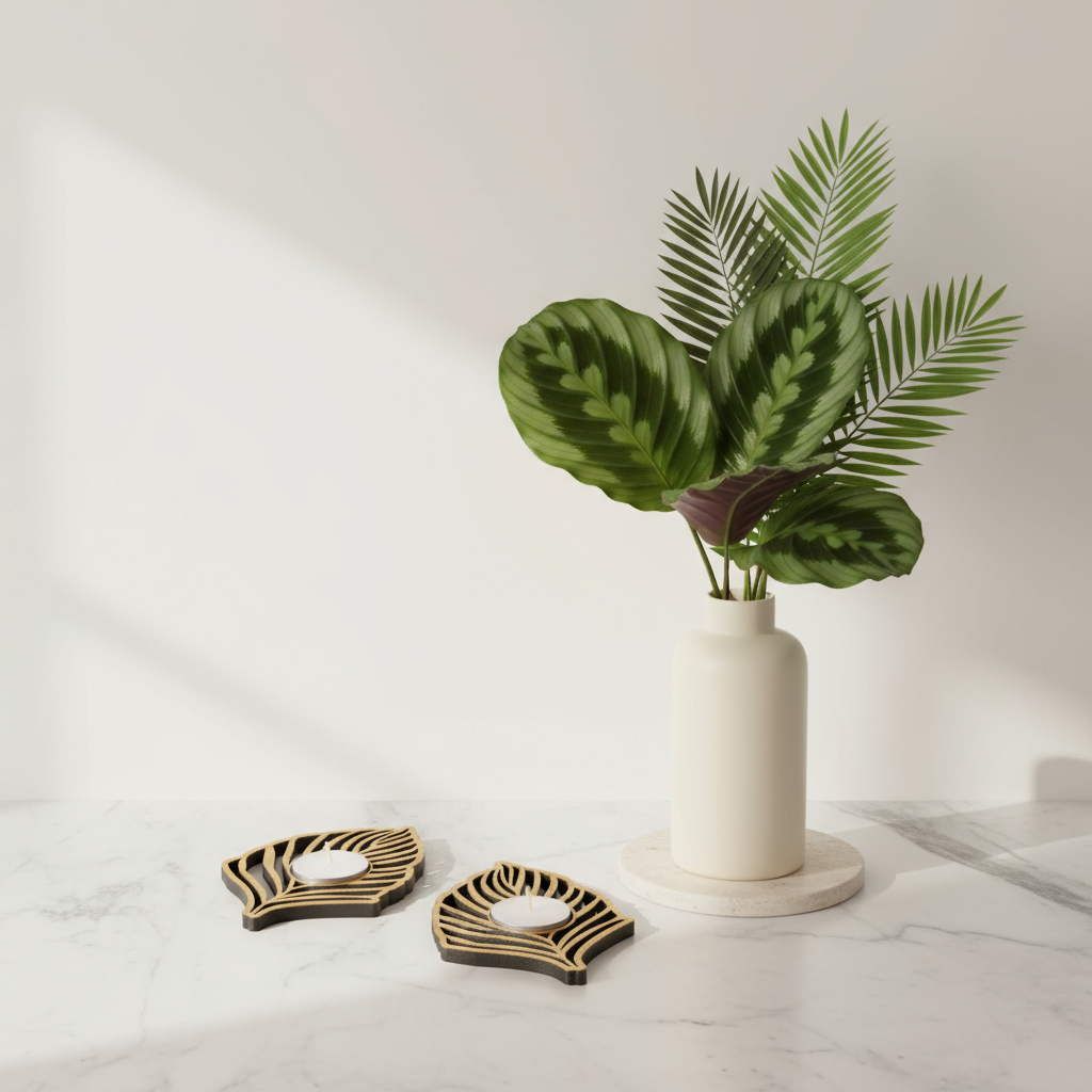 Candelabros Maranta dorados ambientados - estilo moderno minimalista