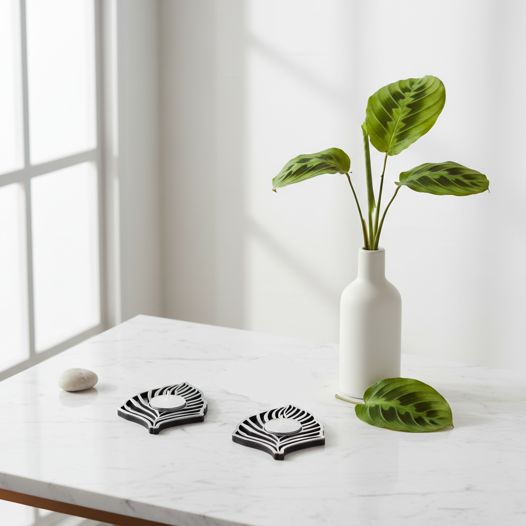 Candelabros Maranta plateados ambientados - estilo moderno minimalista