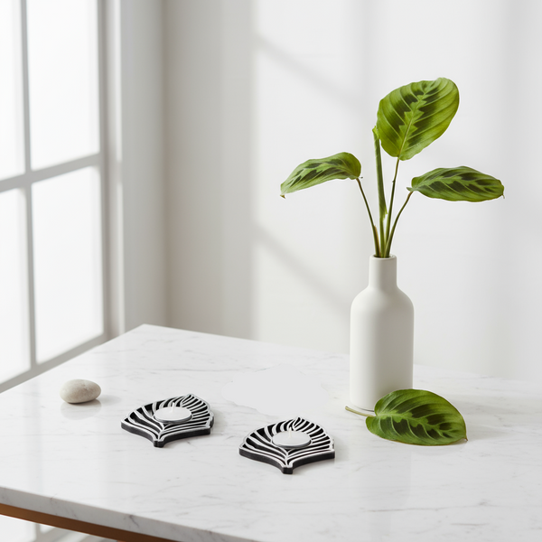 Candelabros Maranta plateados ambientados - estilo moderno minimalista