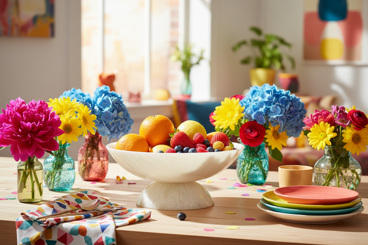 Ceramic Pedestal Bowl - Ambiente colorido
