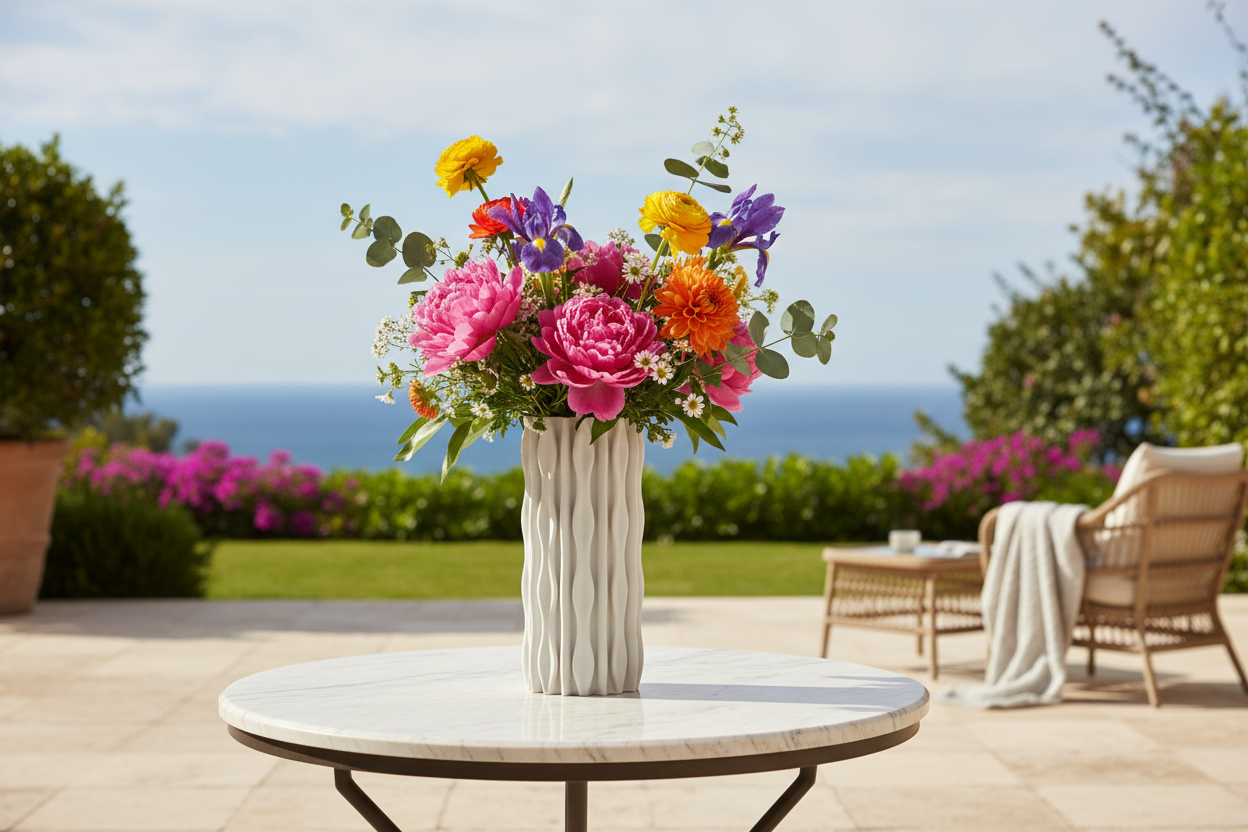 Ceramic Vase Ribbed White 6" - Terraza con color