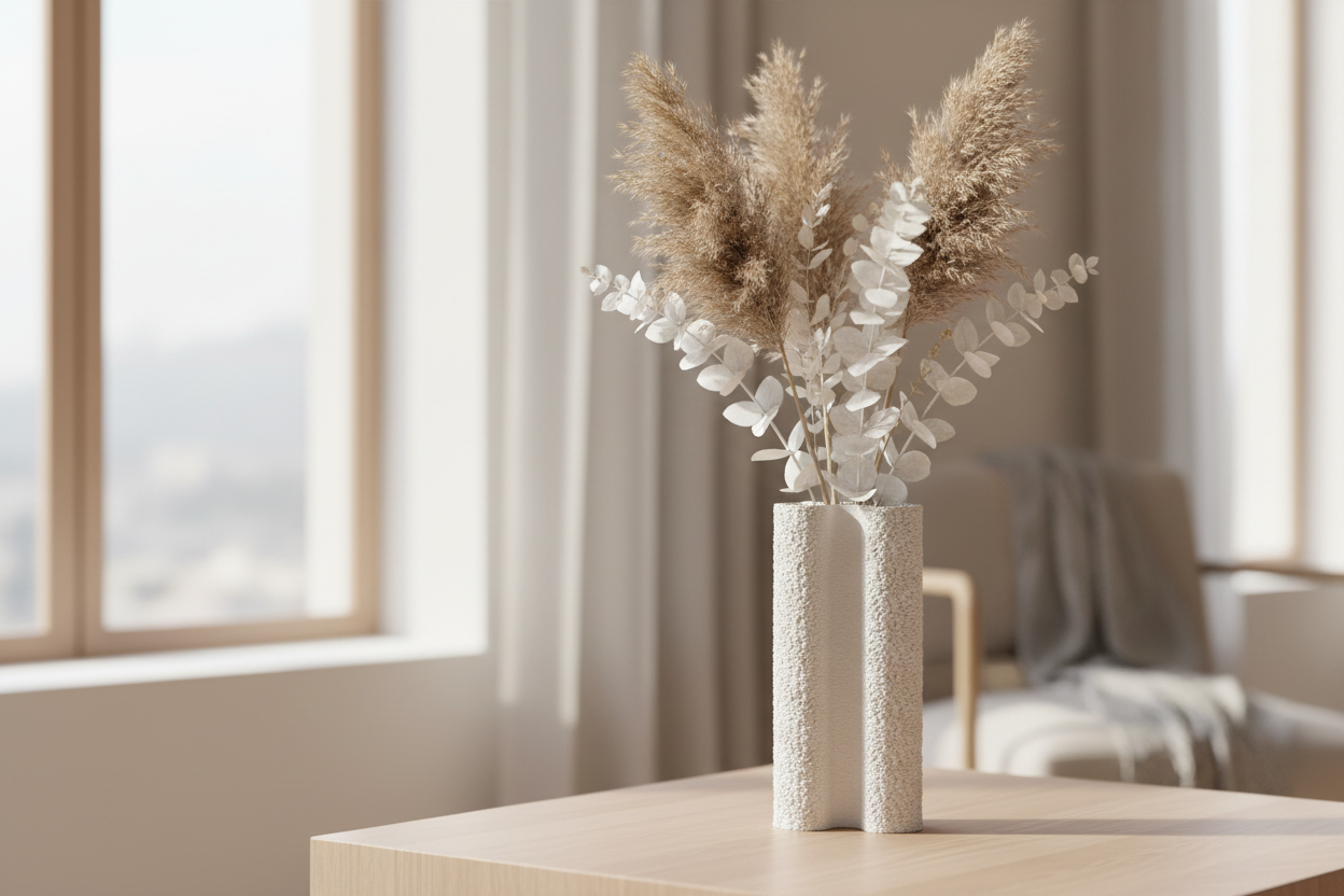 Ceramic Vase White 7" - Textura con flores completas
