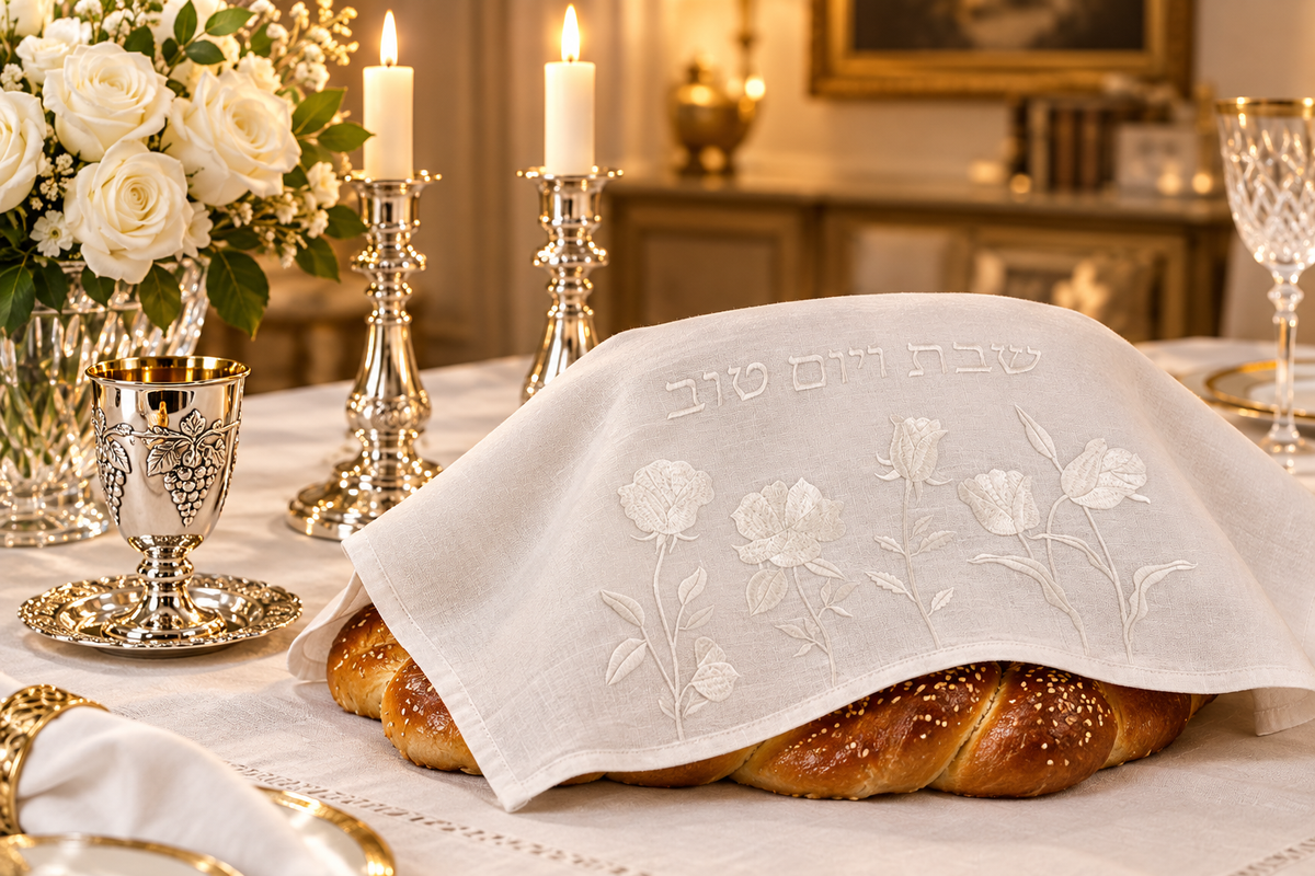 Challah Cover Flores Blancas - ambientada