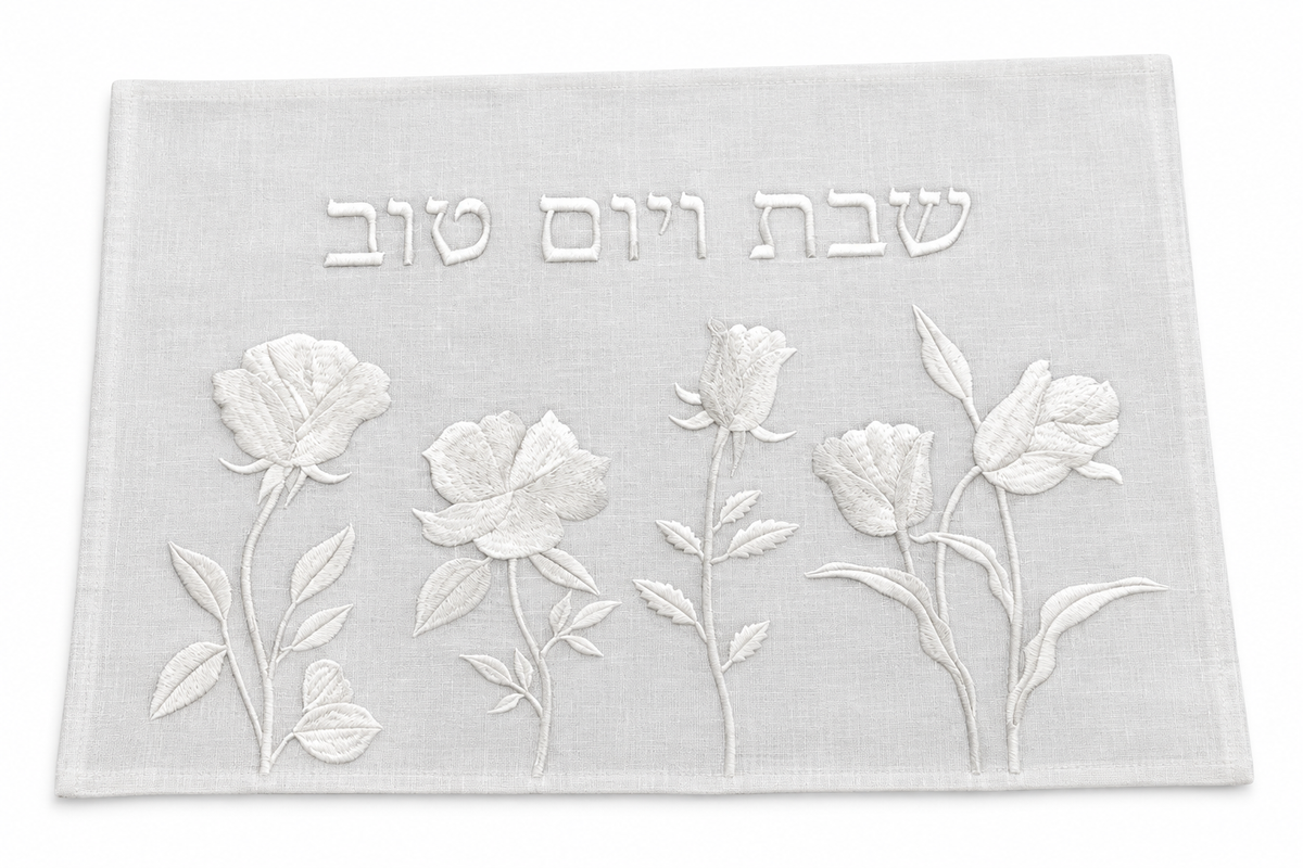 Challah Cover Flores Blancas - fondo blanco