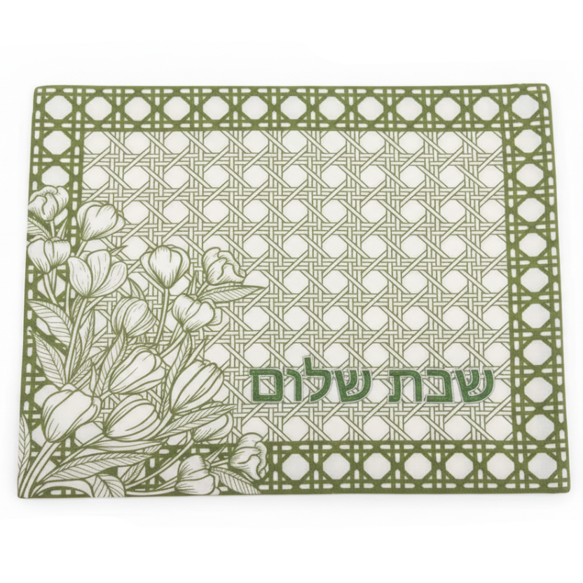 Challah Cover - Green con bordado verde oscuro brillante