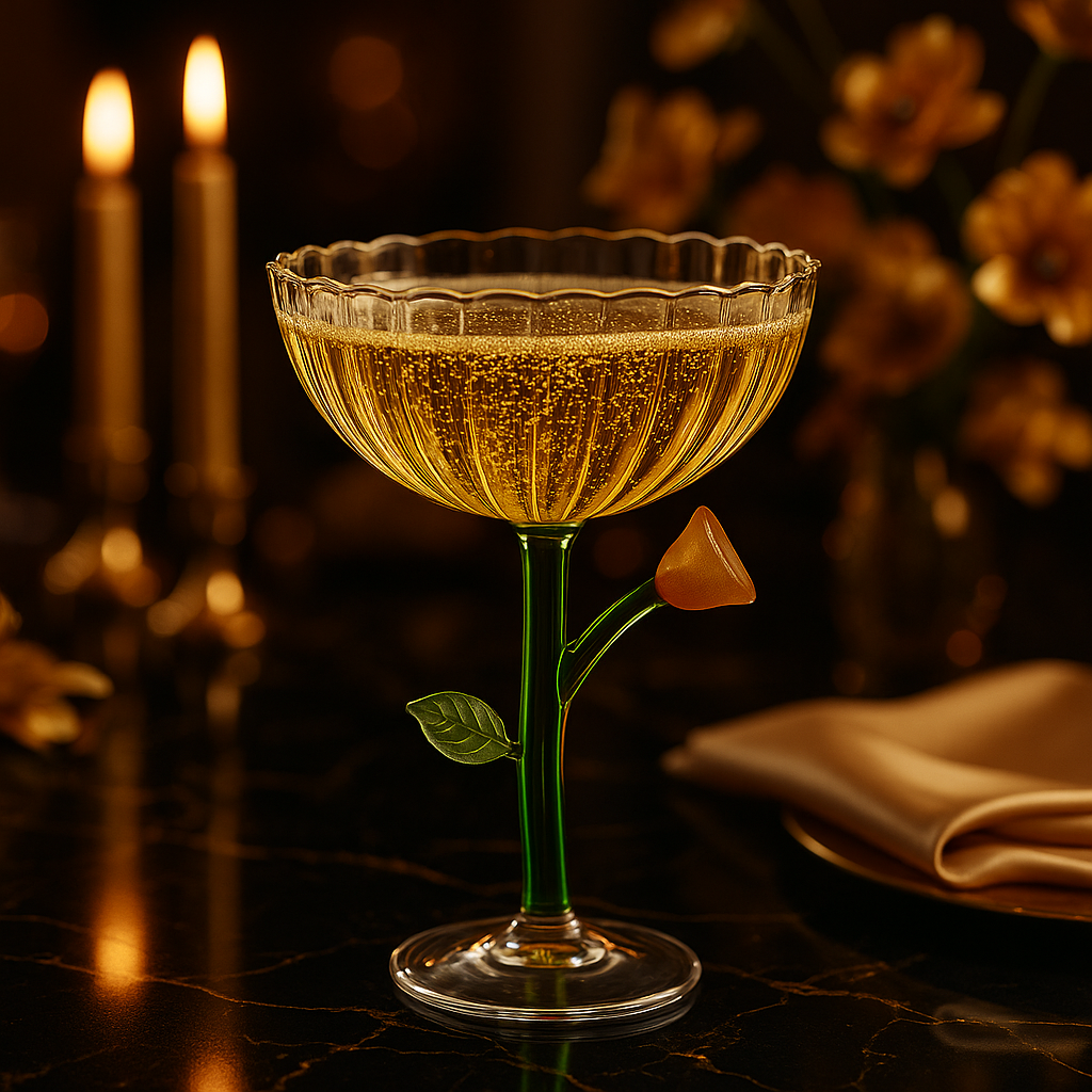 Copa de champagne Botanica con diseño ámbar en ambiente de lujo