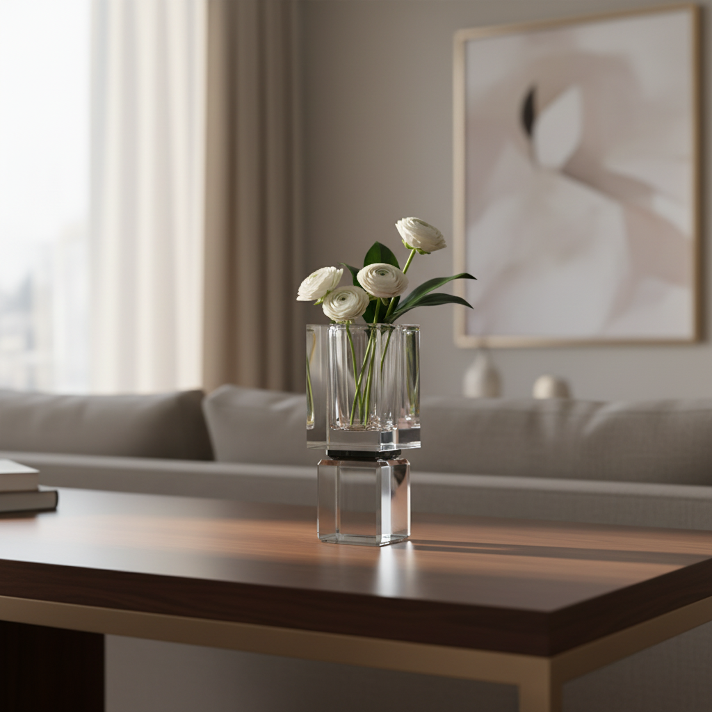 Crystal Block Vase tallos cortos ambientado