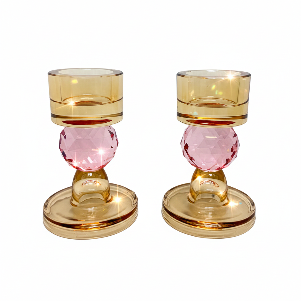 Crystal Candle Holders Amber & Pink mejorados