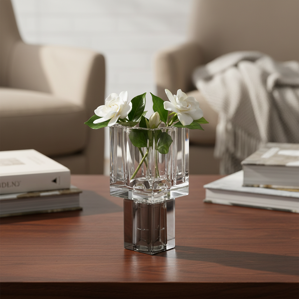 Crystal Square Bud Vase tallos cortos ambientado