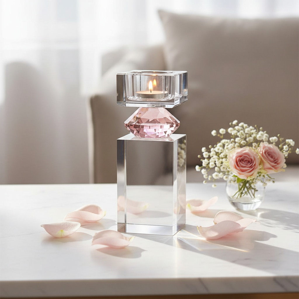 Crystal Tea Light Holder - Lifestyle Pink