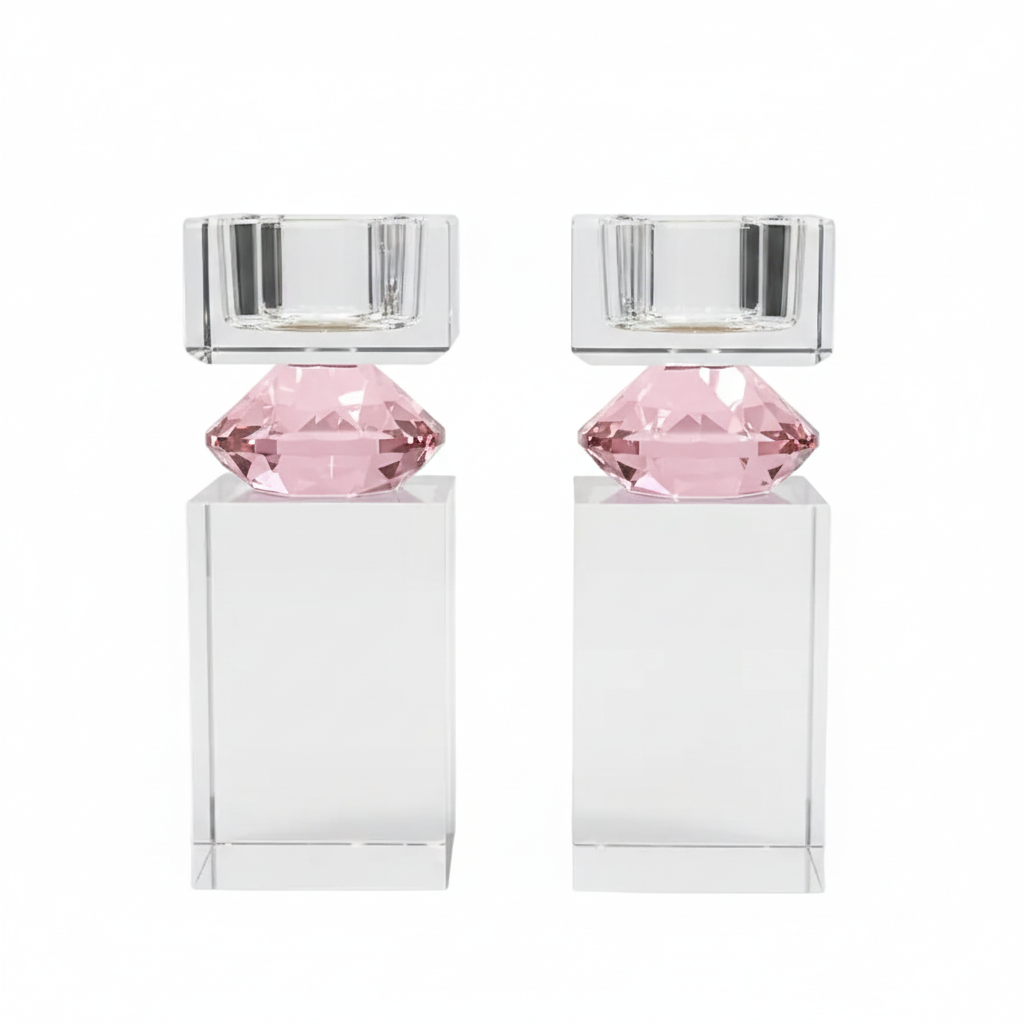 Crystal Tea Light Holder - Powder Pink