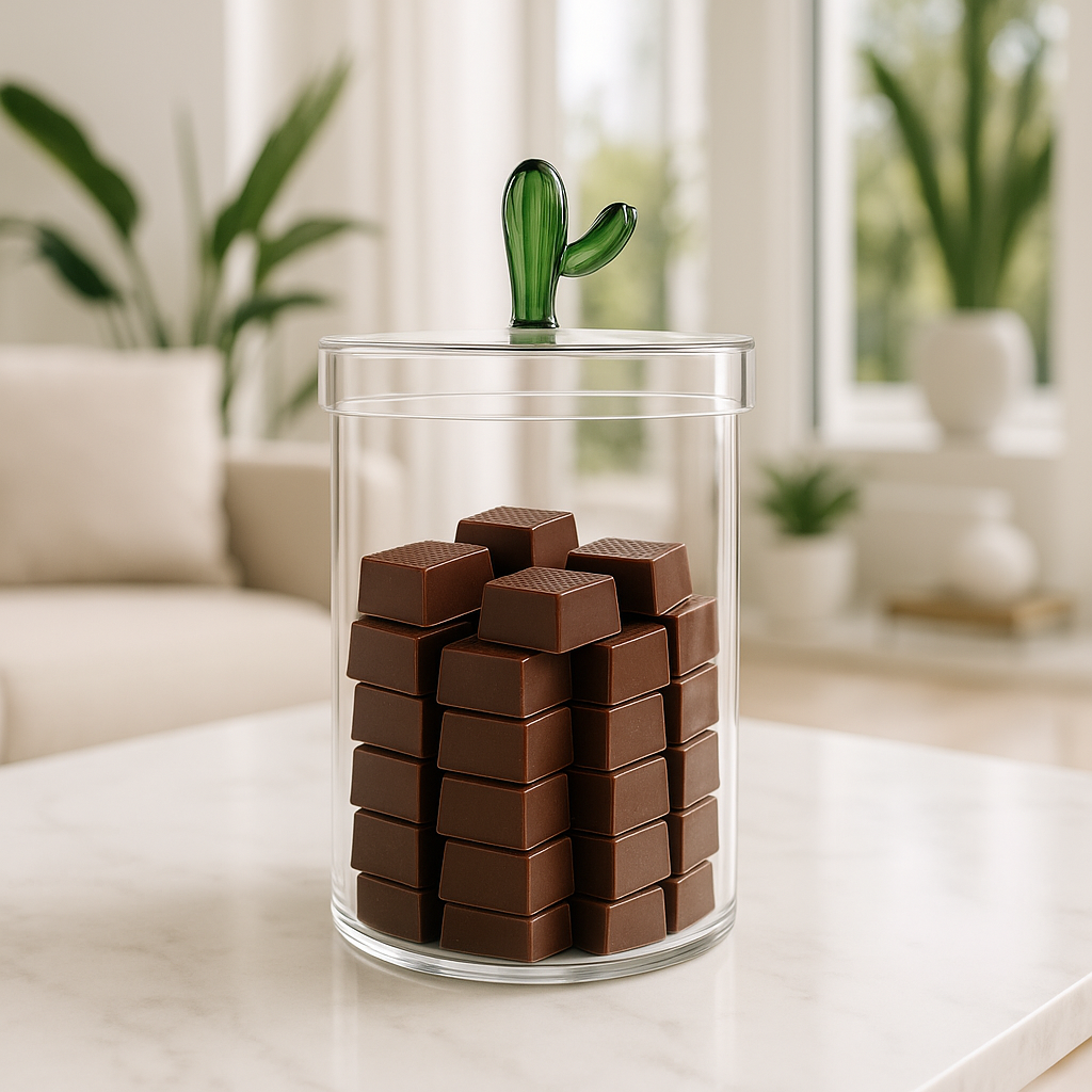 Desert Plants Box Cactus Green - ambiente claro con chocolates cuadraditos