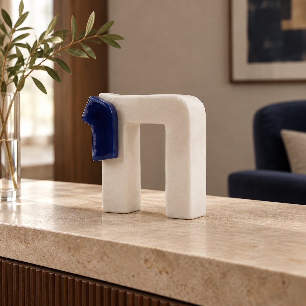 Escultura Chai Cobalt Gem en un interior elegante