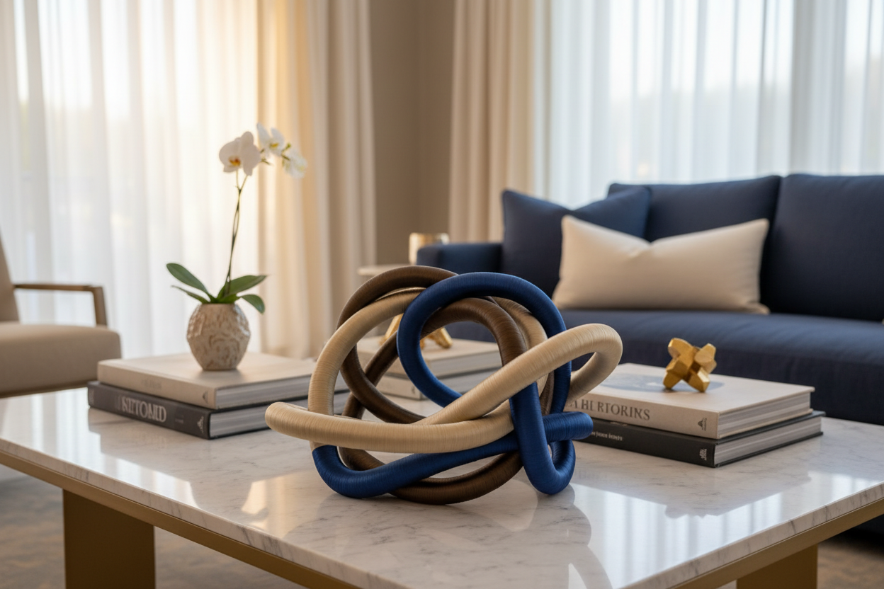 Fabric Knot Navy ambientado sala