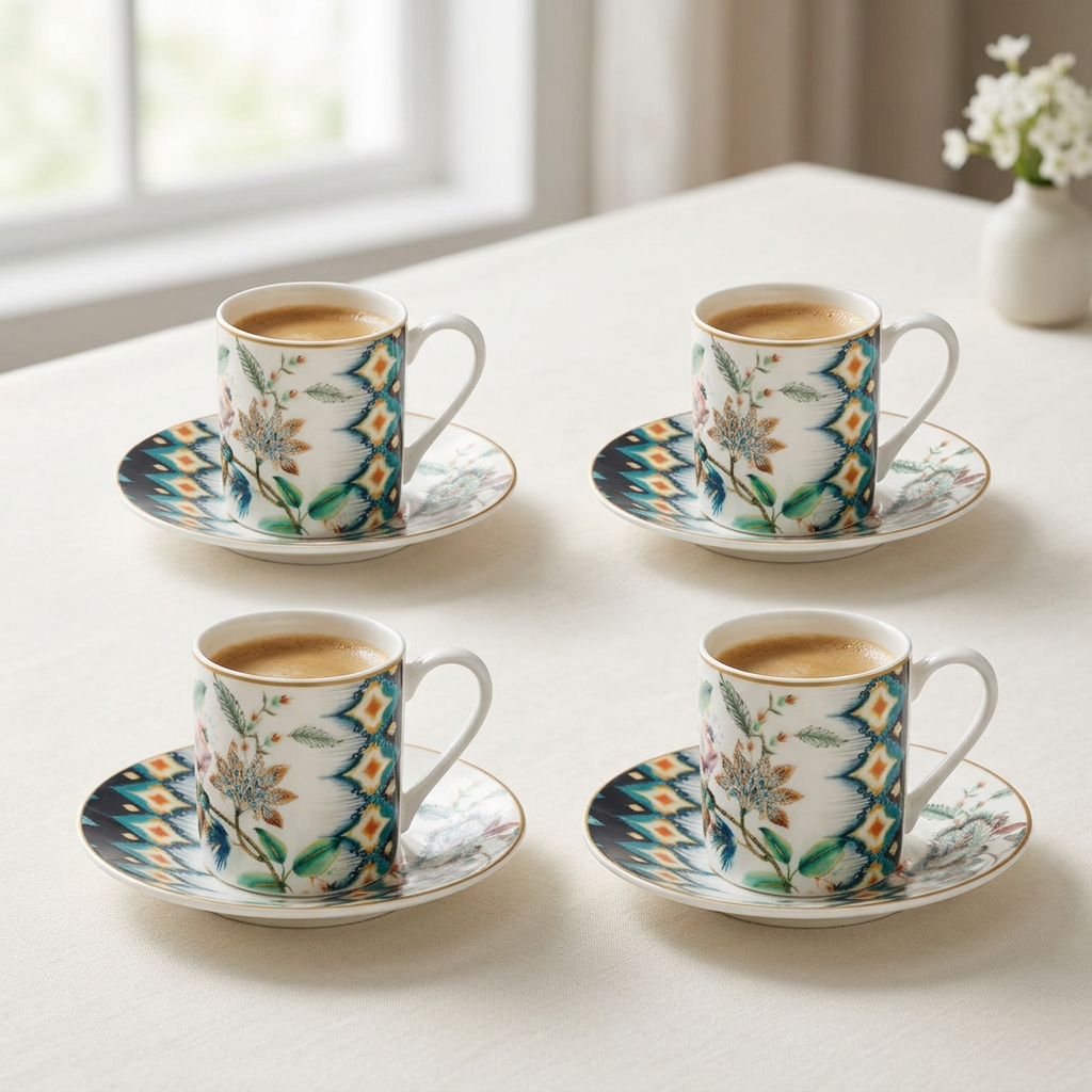Florealis, cuatro tazas con sus cuatro platillos