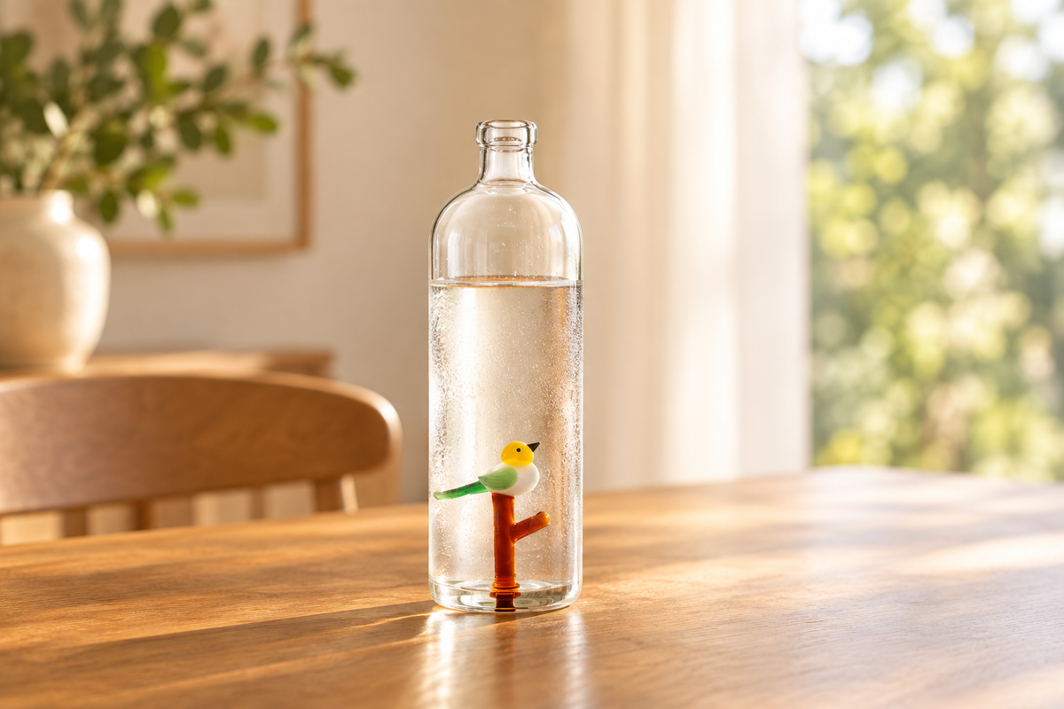 Foto ambientada sin vasos - Animal Farm Bottle with Bird
