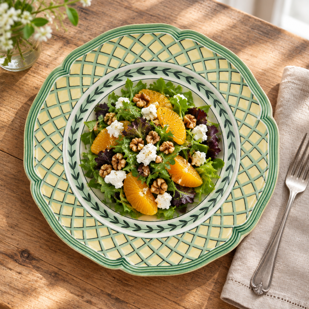 French Garden Orange Salad Plate ambientado con ensalada