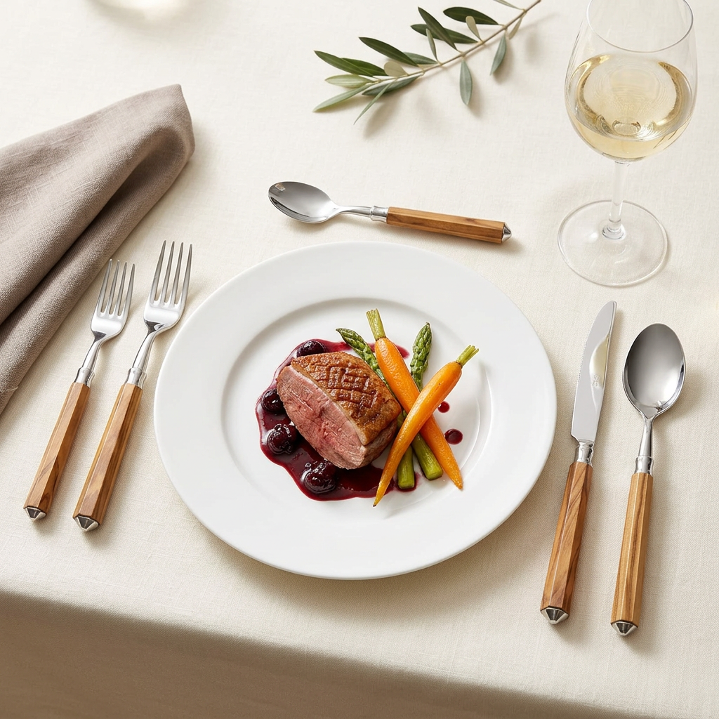 Galaxie Olive Wood en una mesa elegante