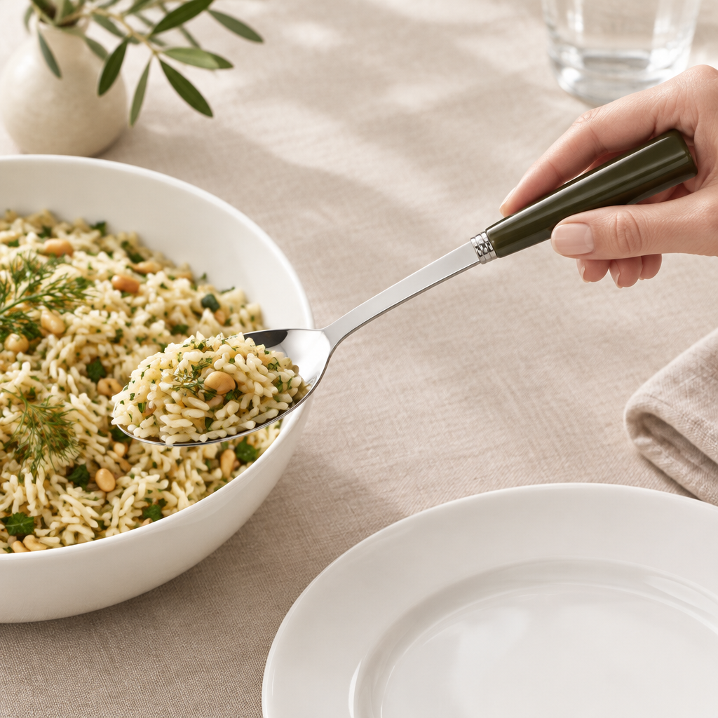 Icon Olive Serving Spoon sirviendo arroz con hierbas