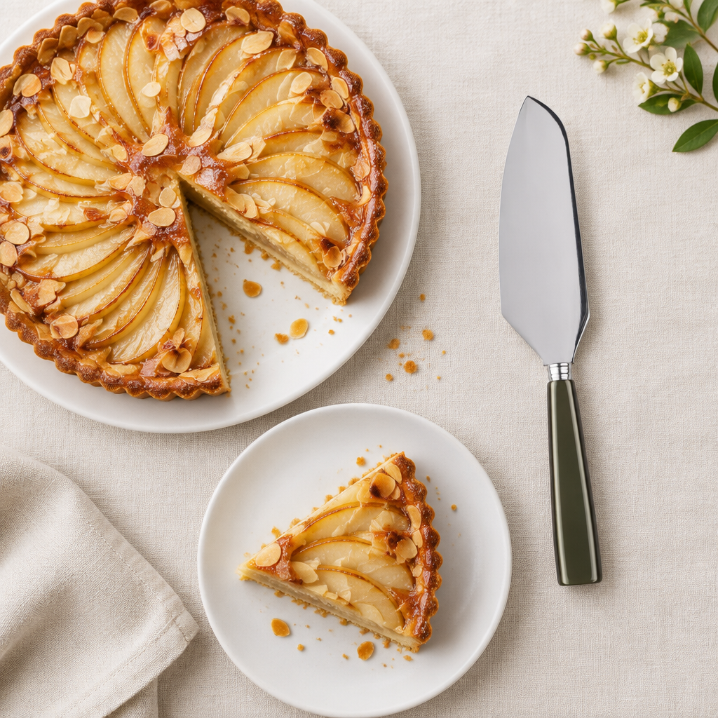 Icon Olive Tart Slicer junto a una tarta