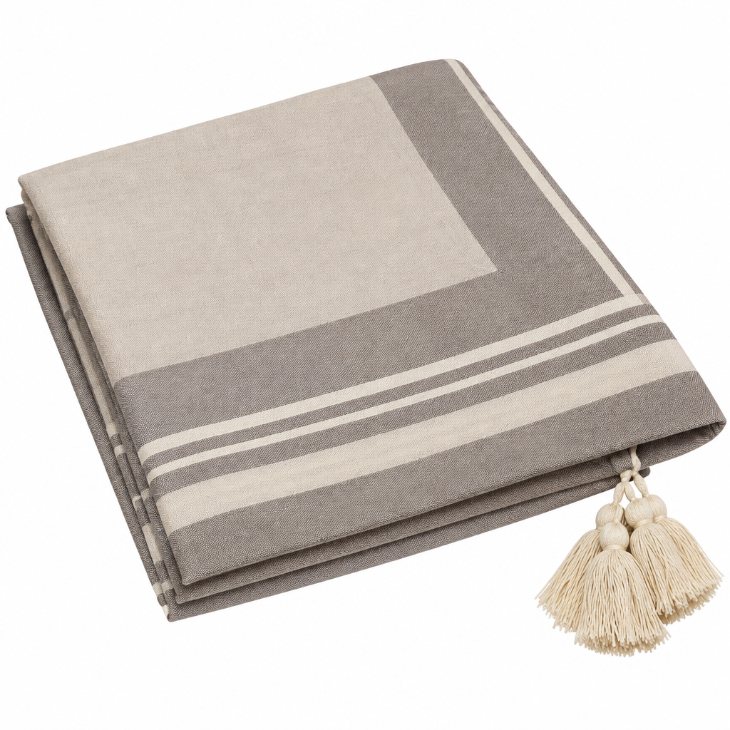 L3 center panel tablecloth neatly folded in quarters on white background