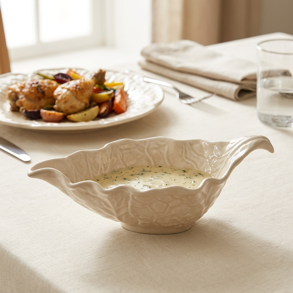 Imagen ambientada de la salsera Cabbage Beige