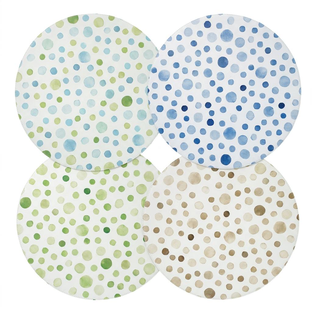 Individuales Dots en sus cuatro colores sobre fondo blanco puro