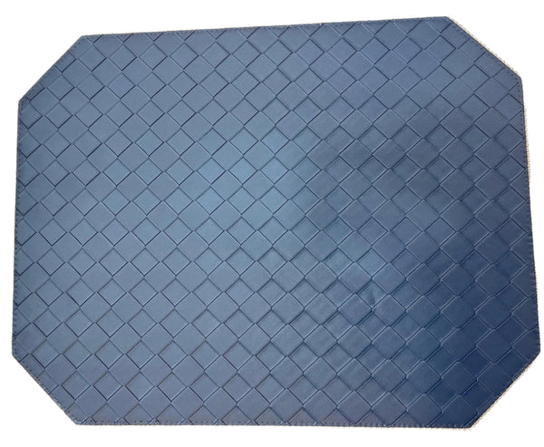 Bottega - Cut Corner Rectangle Placemat Reversible Navy / Metallic Raffia Silver Sage