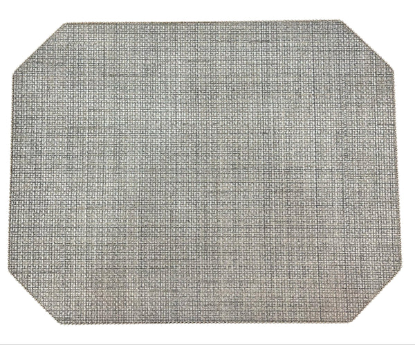 Bottega - Cut Corner Rectangle Placemat Reversible Navy / Metallic Raffia Silver Sage