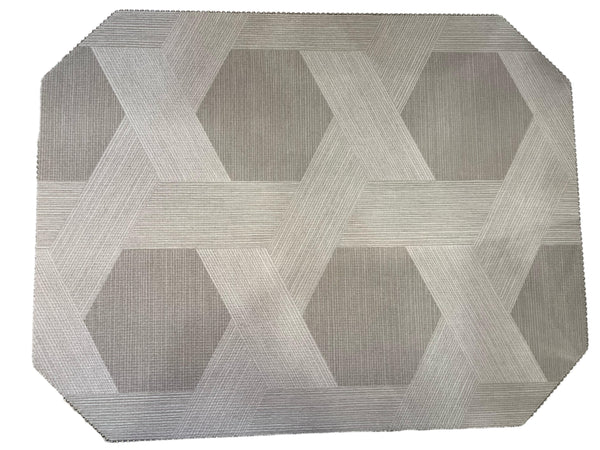 Metallic - Cut Corner Rectangle Placemat Reversible Raffia Silver Sage / Woven Sisal Stone Path