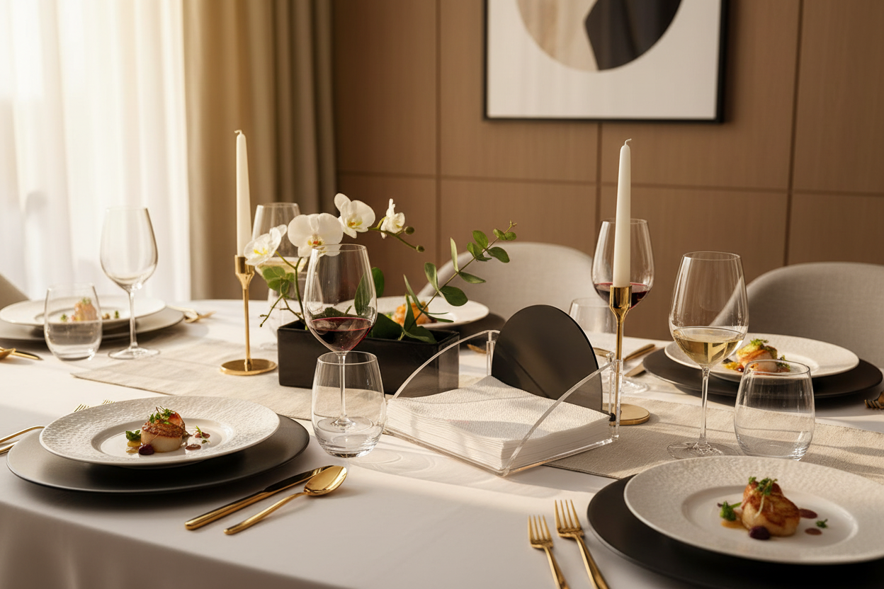 La Servi Napkin Holder ambientado forma exacta