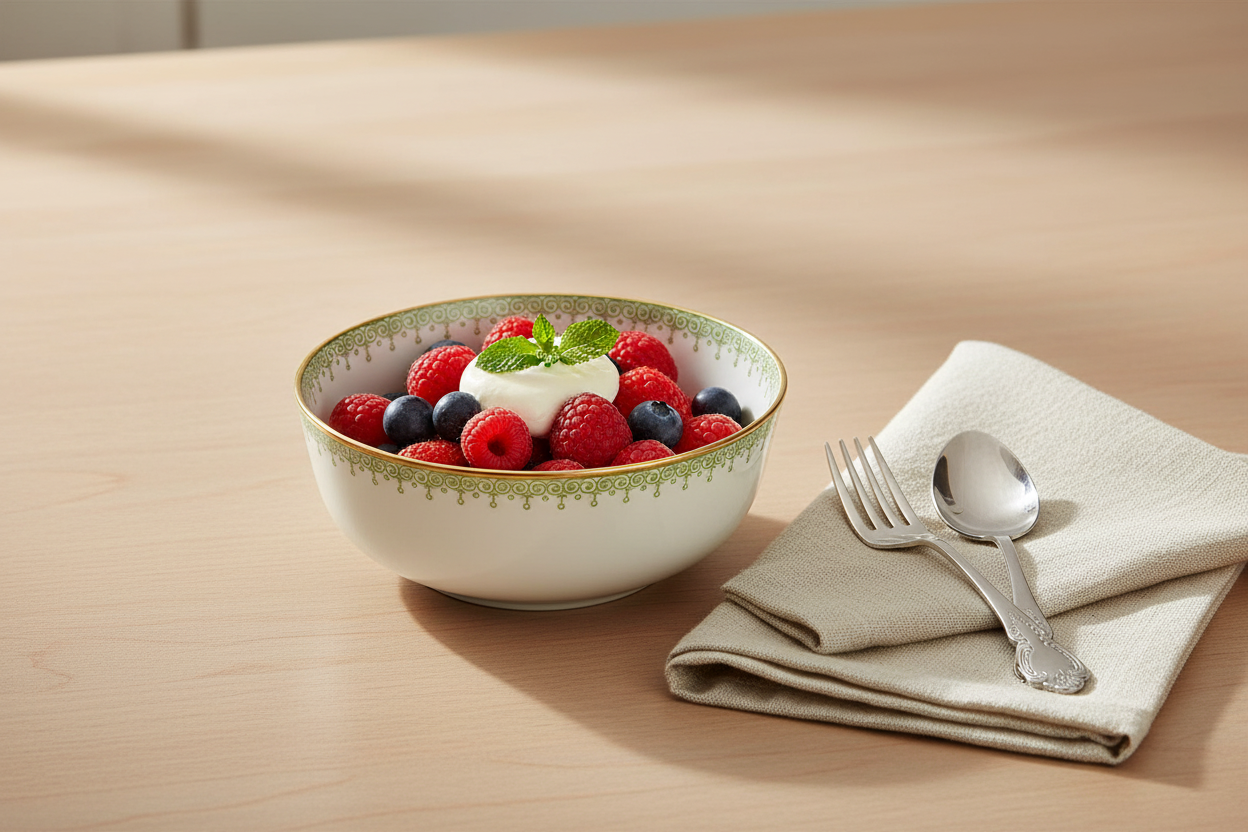 Lace Apple Green Dessert Bowl - Ambientada