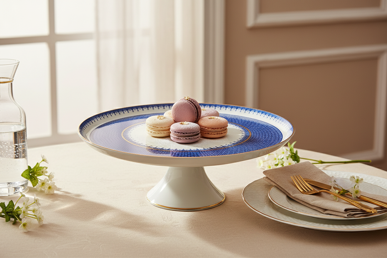 Lace Blue Cake Stand Large - Ambientada