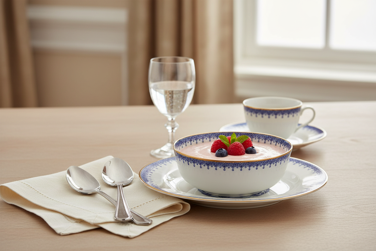 Lace Blue Dessert Bowl - Ambientada