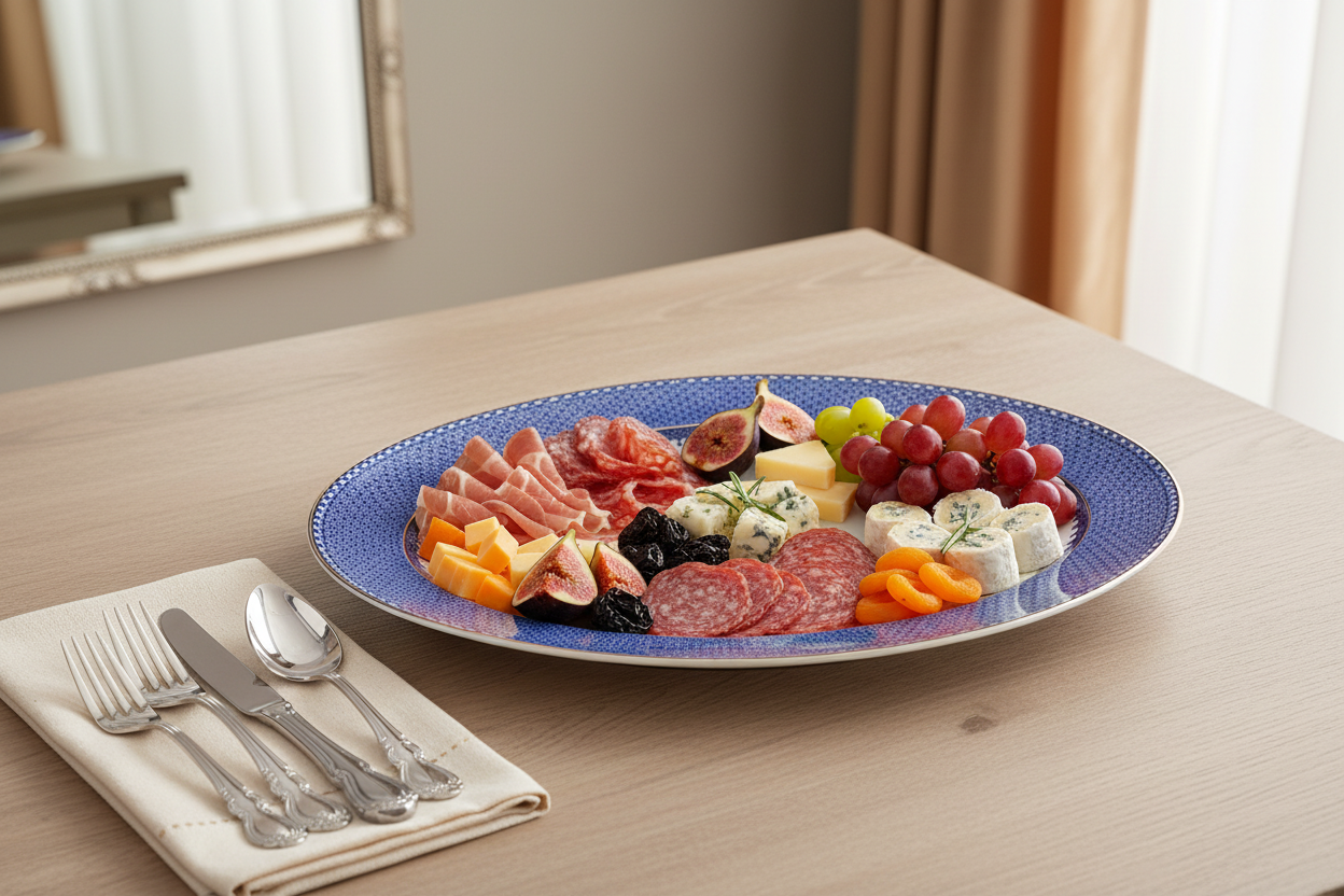 Lace Blue Oval Platter - Ambientada