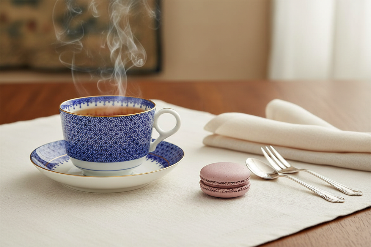 Lace Blue Tea Cup & Saucer - Ambientada