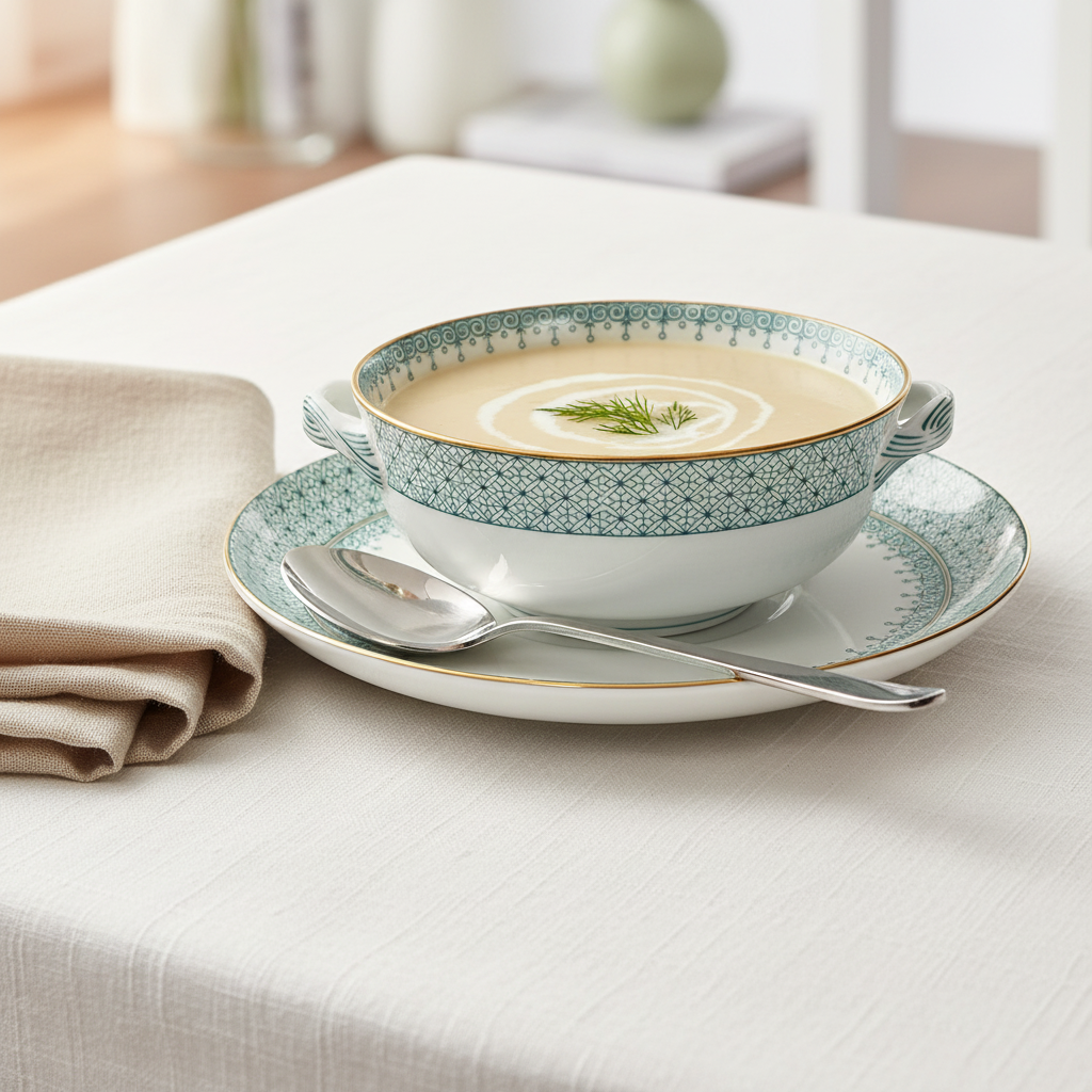 Lace Green Cream Soup & Saucer - Ambiente Elegante