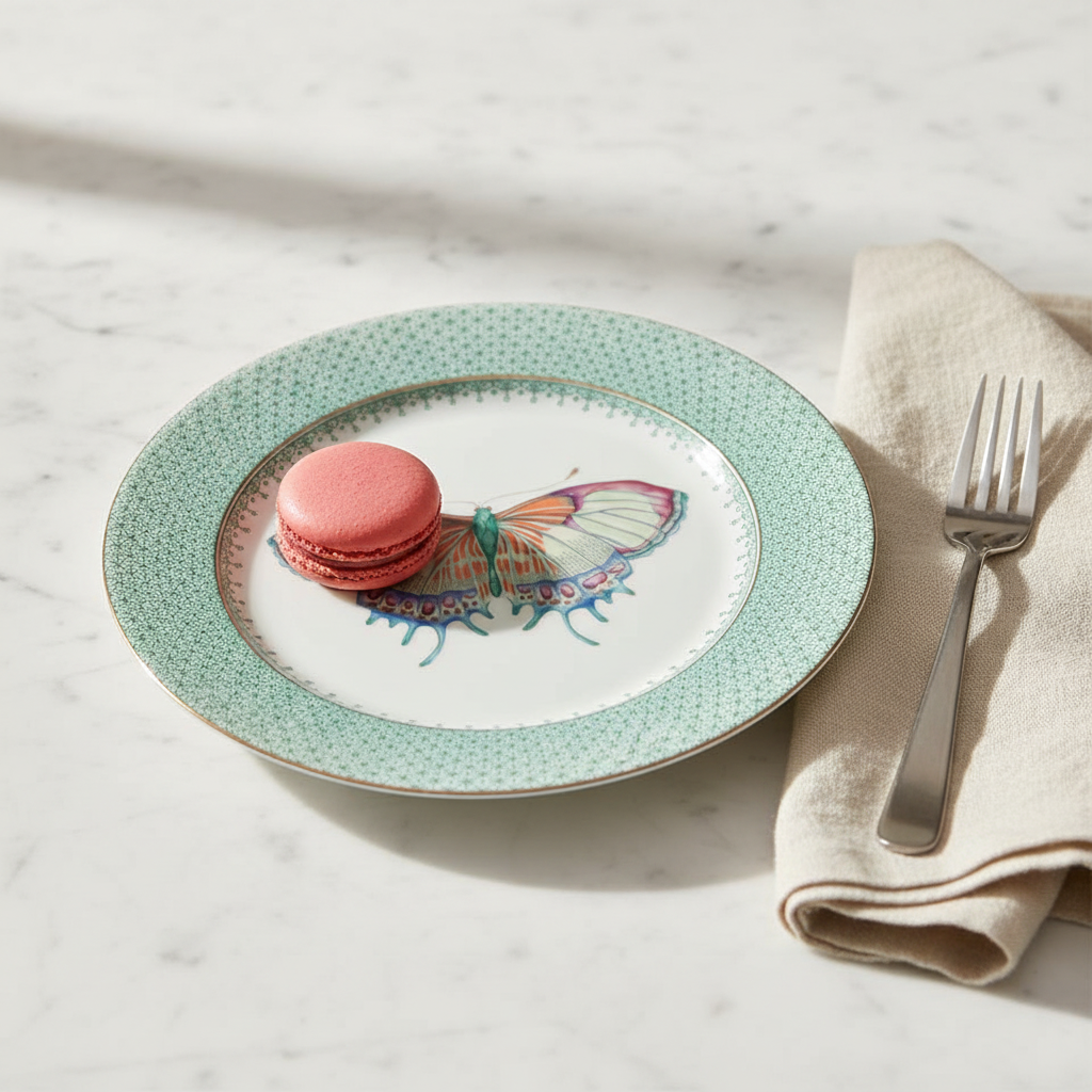Lace Green Dessert Plate Butterfly - Ambiente Elegante