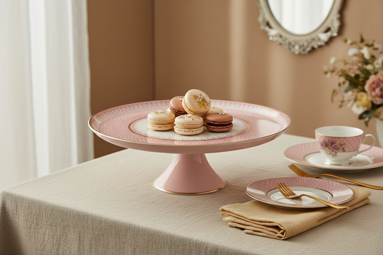 Lace Pink Cake Stand Large - Ambientada