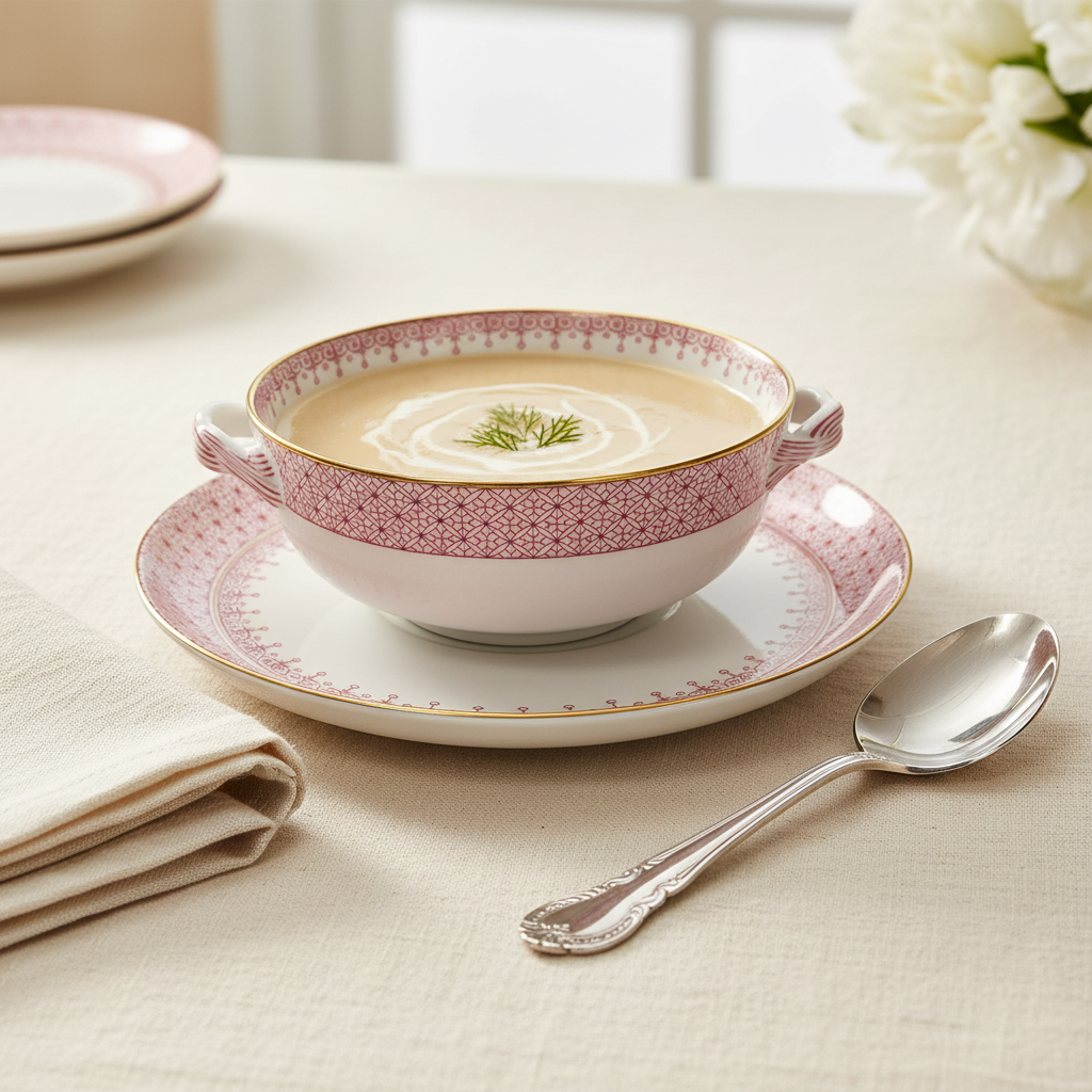 Lace Pink Cream Soup & Saucer - Ambiente Elegante