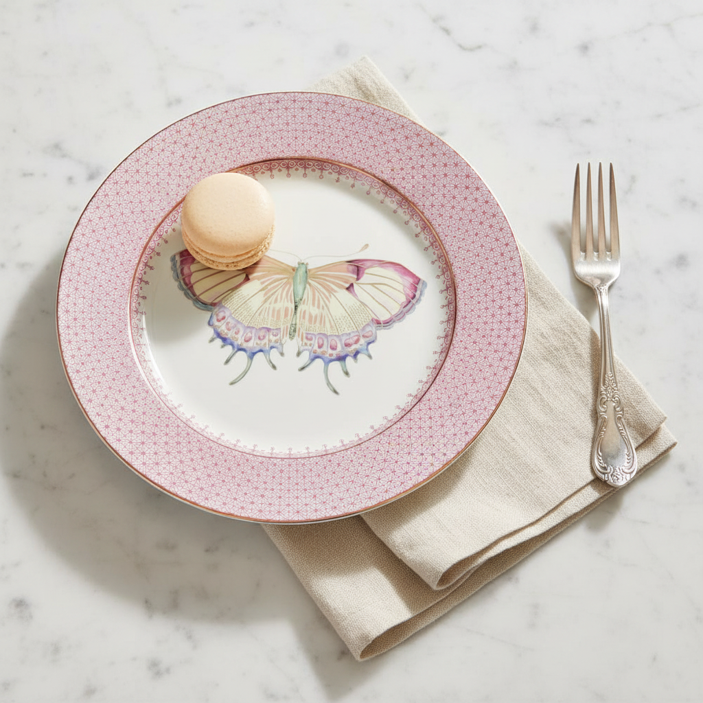 Lace Pink Dessert Plate Butterfly - Ambiente Elegante