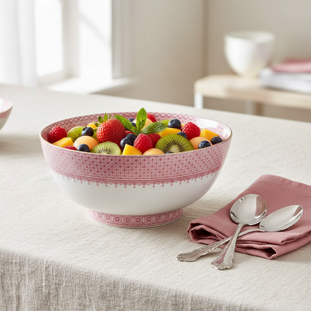 Lace Pink Round Serving Bowl - Ambiente Elegante