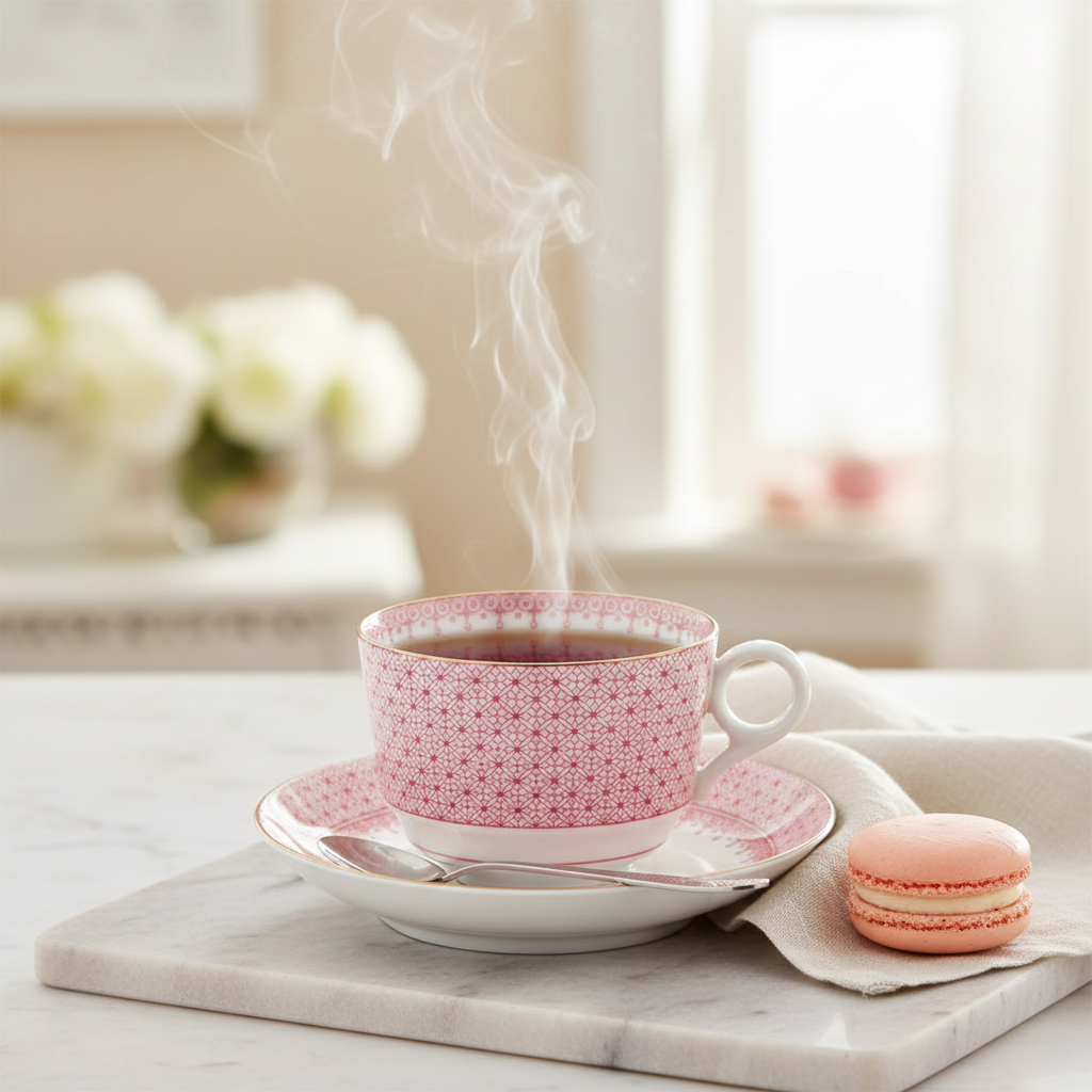 Lace Pink Tea Cup & Saucer - Ambiente Elegante