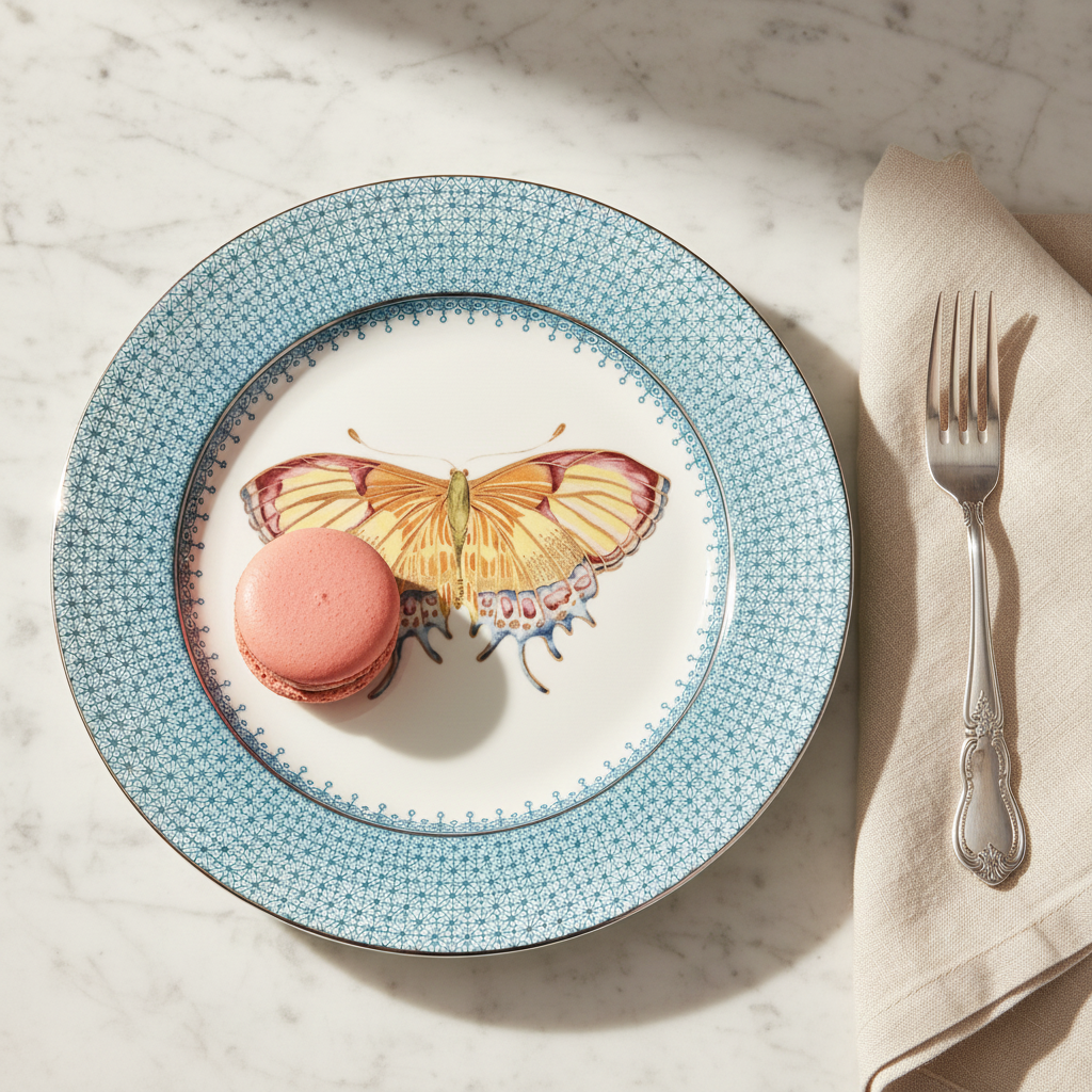 Lace Turquoise Dessert Plate Butterfly - Mariposa visible