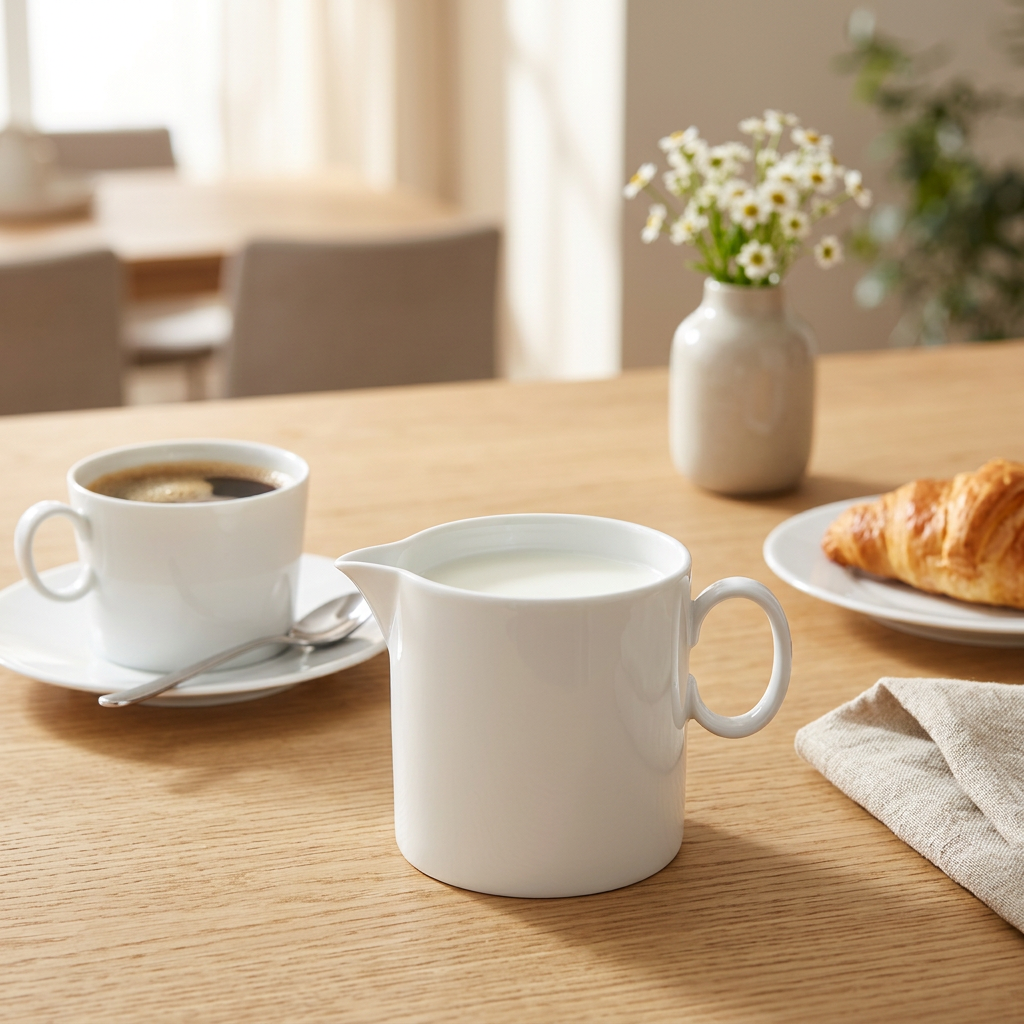 Lechera Medaillon White ambientada en una mesa de desayuno