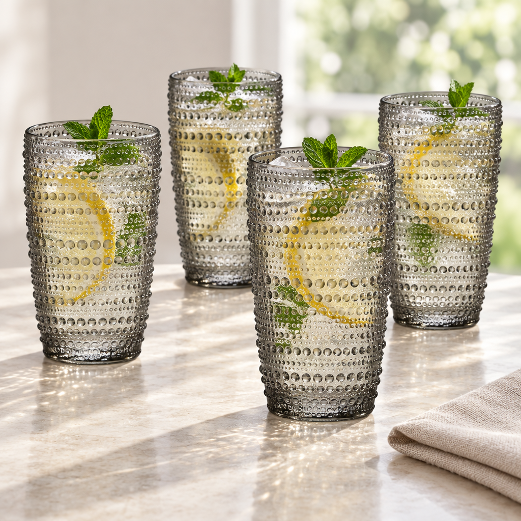 Lumina Highball gris ahumado ambientados con bebida