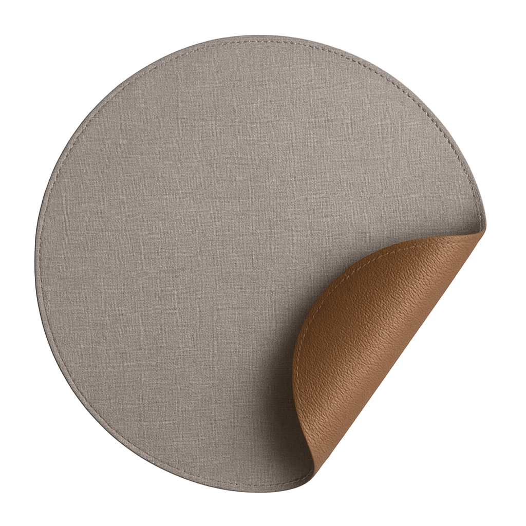 Mantel redondo reversible con texturas gris-latte y bronce-marrón