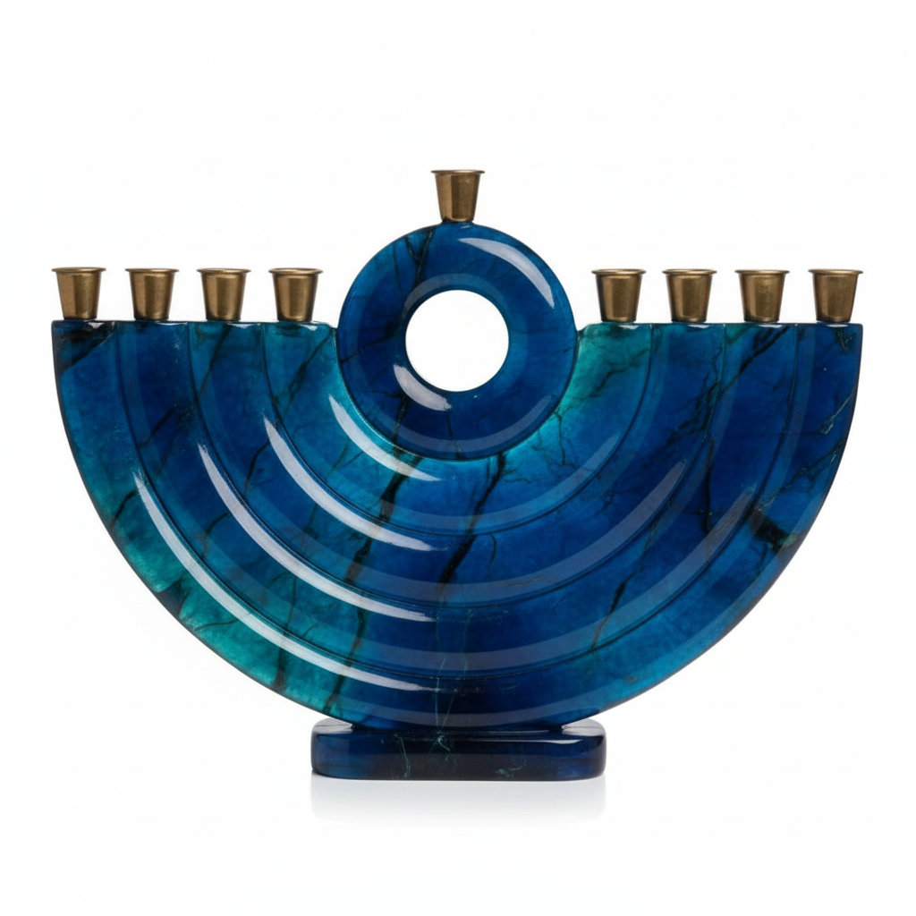 Menorah Hanoukiah Navy con tonos turquesa